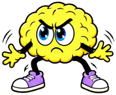 La mascotte cerveau en position de défense, déterminée
