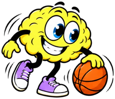 La mascotte cerveau dribble vers le bouton de contact